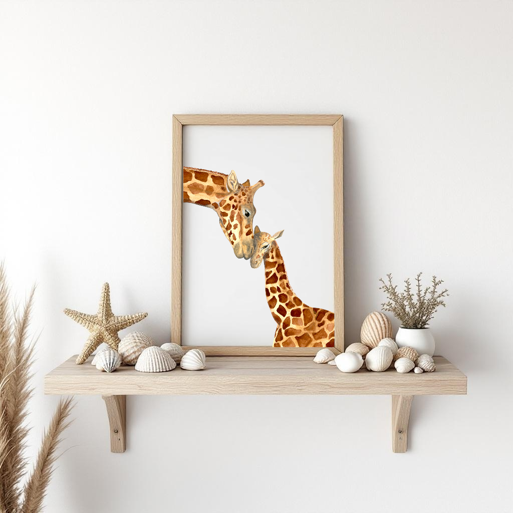 Mum & Baby Giraffe Fine Art Watercolour Print