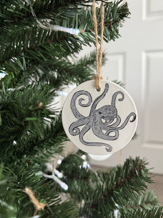 Grey Octopus Christmas Bauble