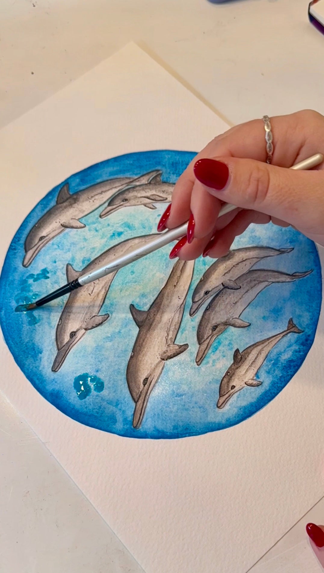 Dolphin Pod Watercolour Print