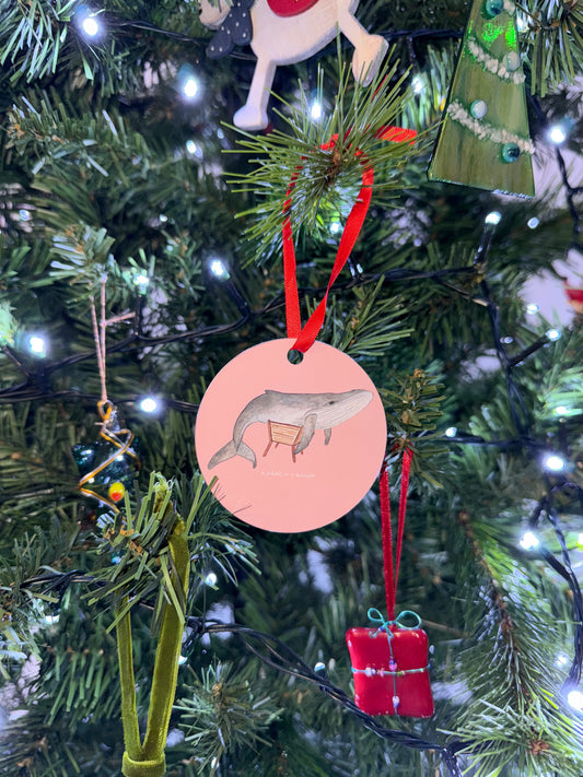 A Whale in a Manger Christmas Bauble