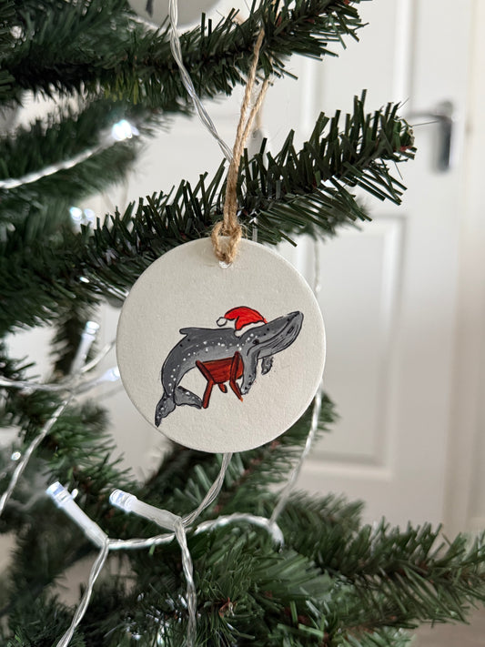 A Whale in a Manger Christmas Bauble