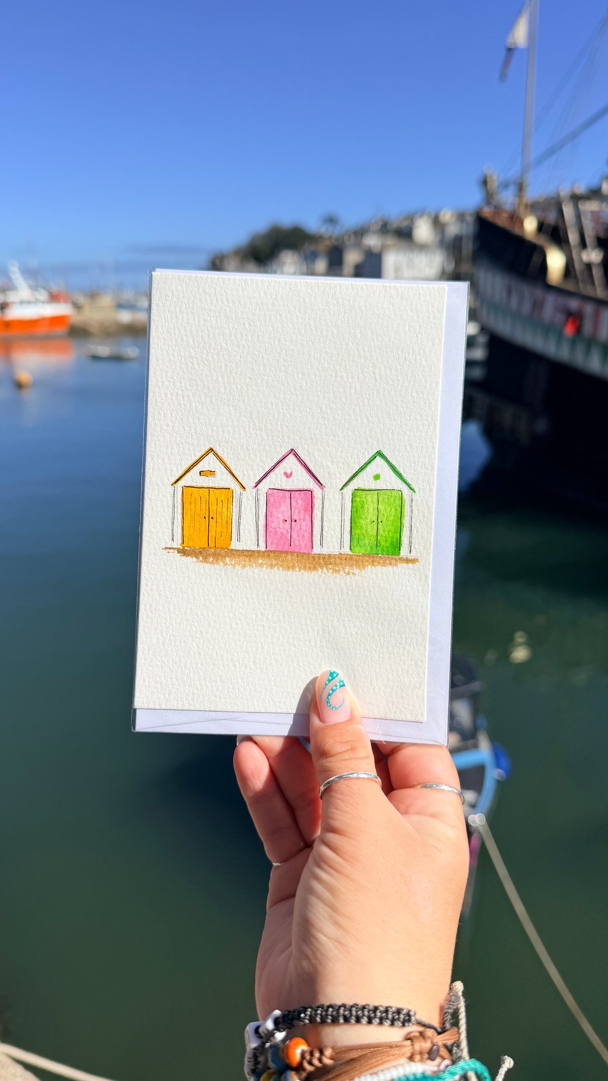 Beach Hut Watercolour Card