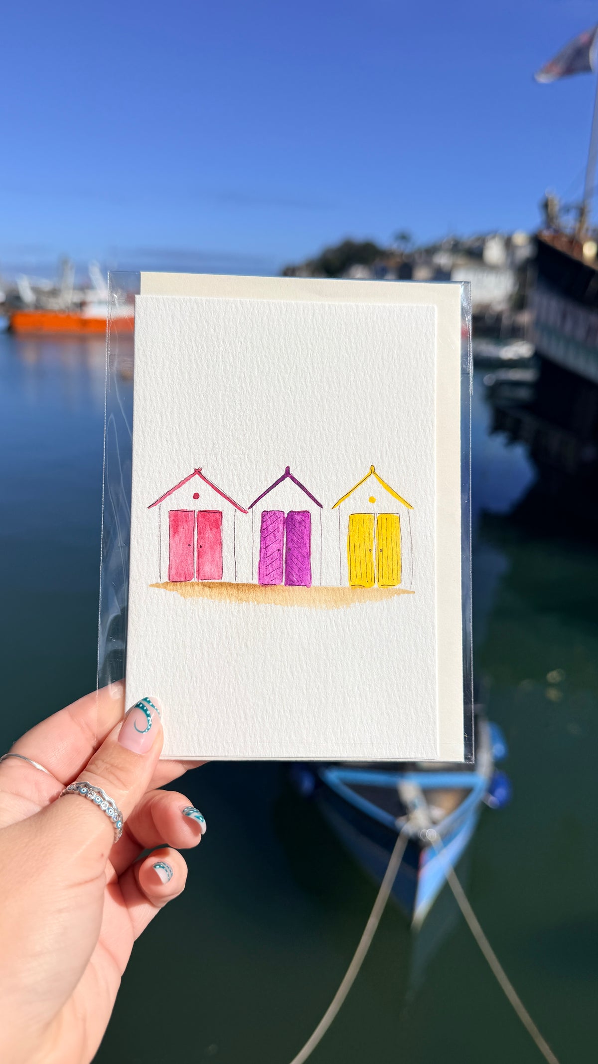 Beach Hut Watercolour Card