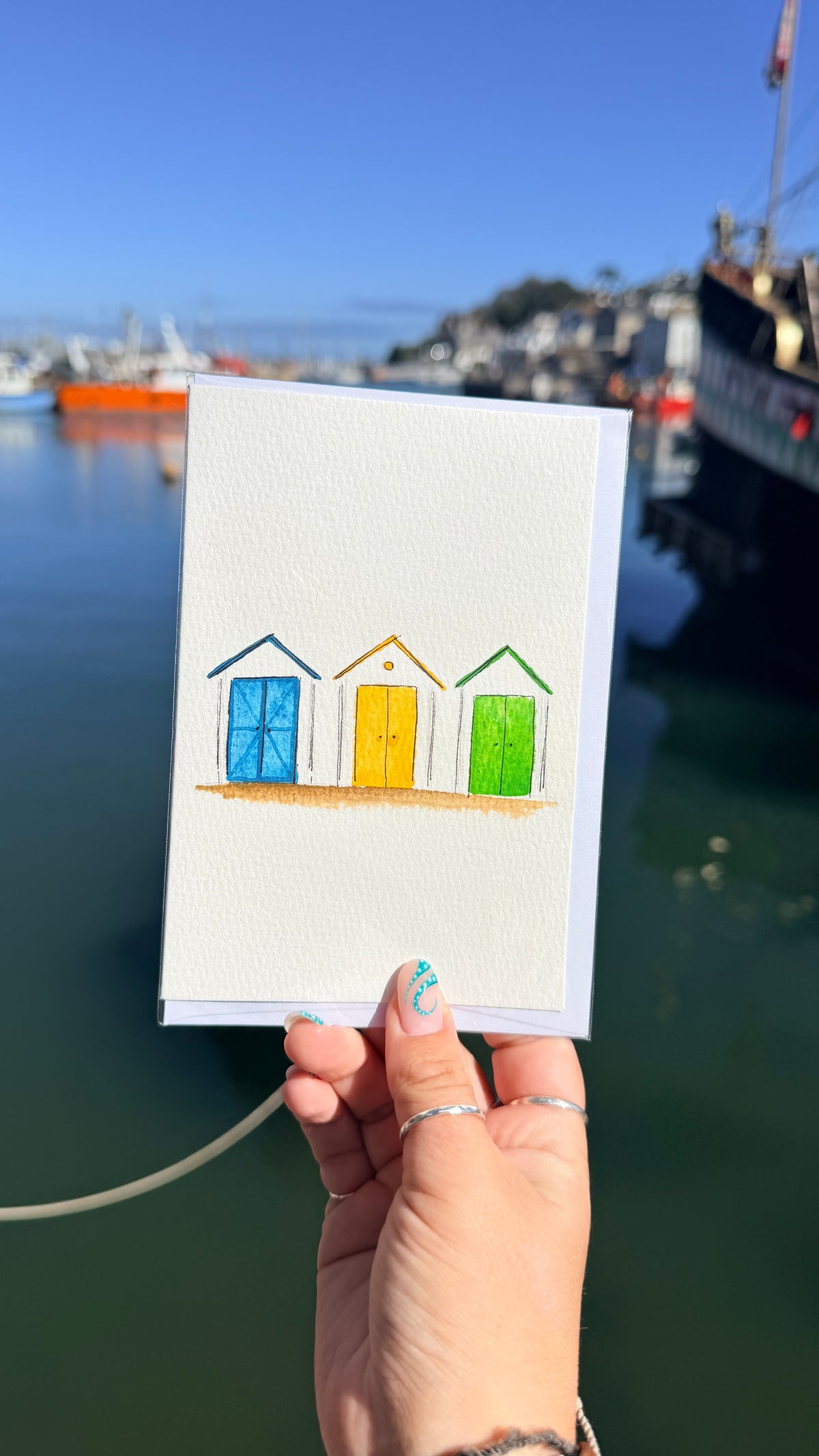 Beach Hut Watercolour Card