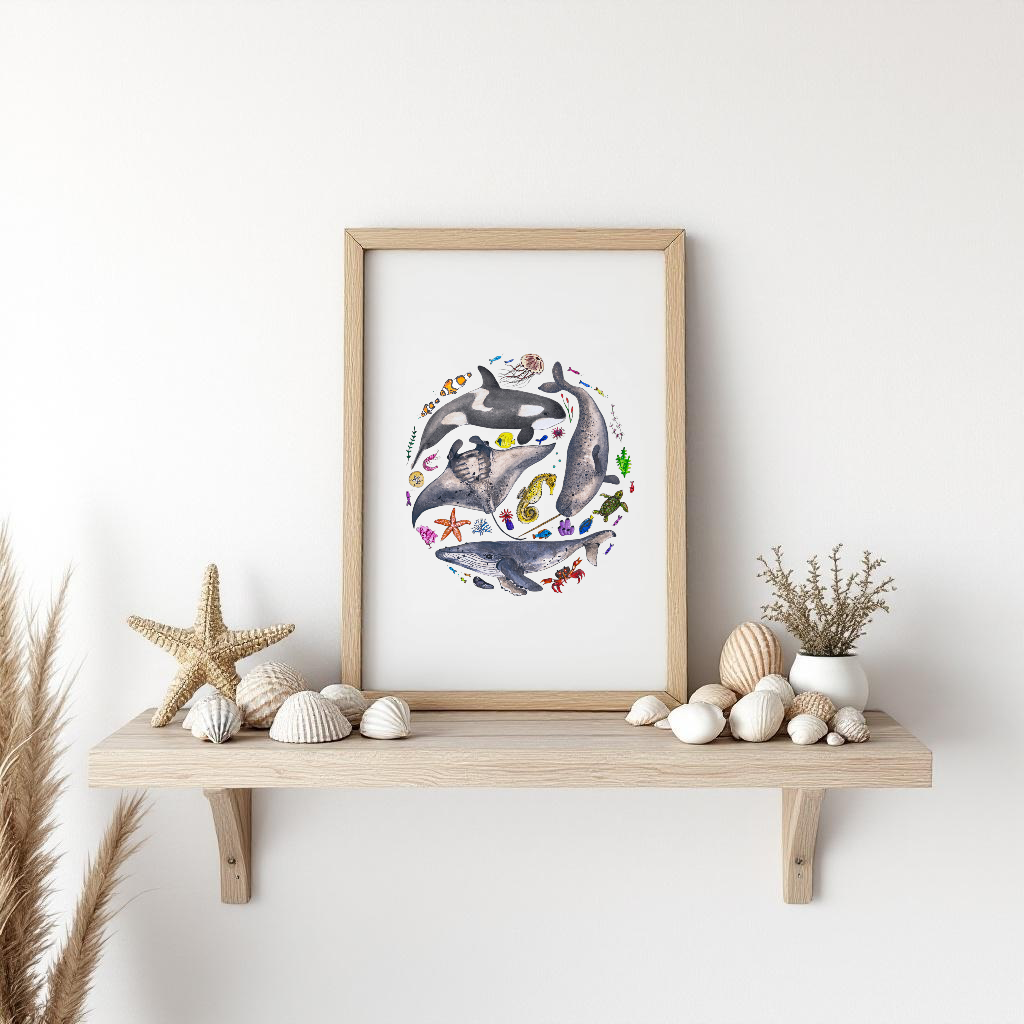 Marine Life Fine Art Watercolour Print