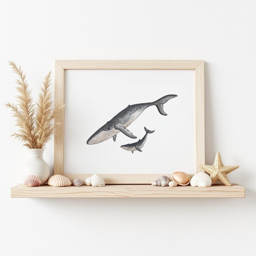 Mum & Calf Humpback Whales Fine Art Watercolour Print