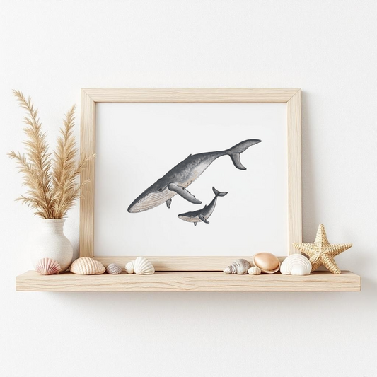 Mum & Calf Humpback Whales Fine Art Watercolour Print
