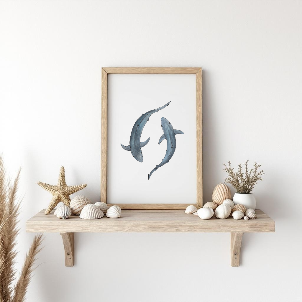Blue Sharks Fine Art Watercolour Print